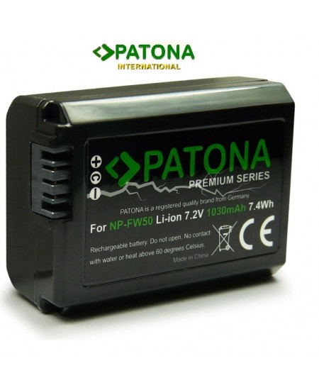 Acumulator Premium Sony NP-FW50, 1030mAh / 7,2V / 7,4Wh, compatibil marca Patona,