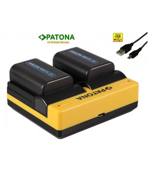 Încărcător Dual Sony NP-FM50/55, NP-QM51,QM71, NP-F550, F960, F970, cu cablu micro USB, compatibil marca Patona,